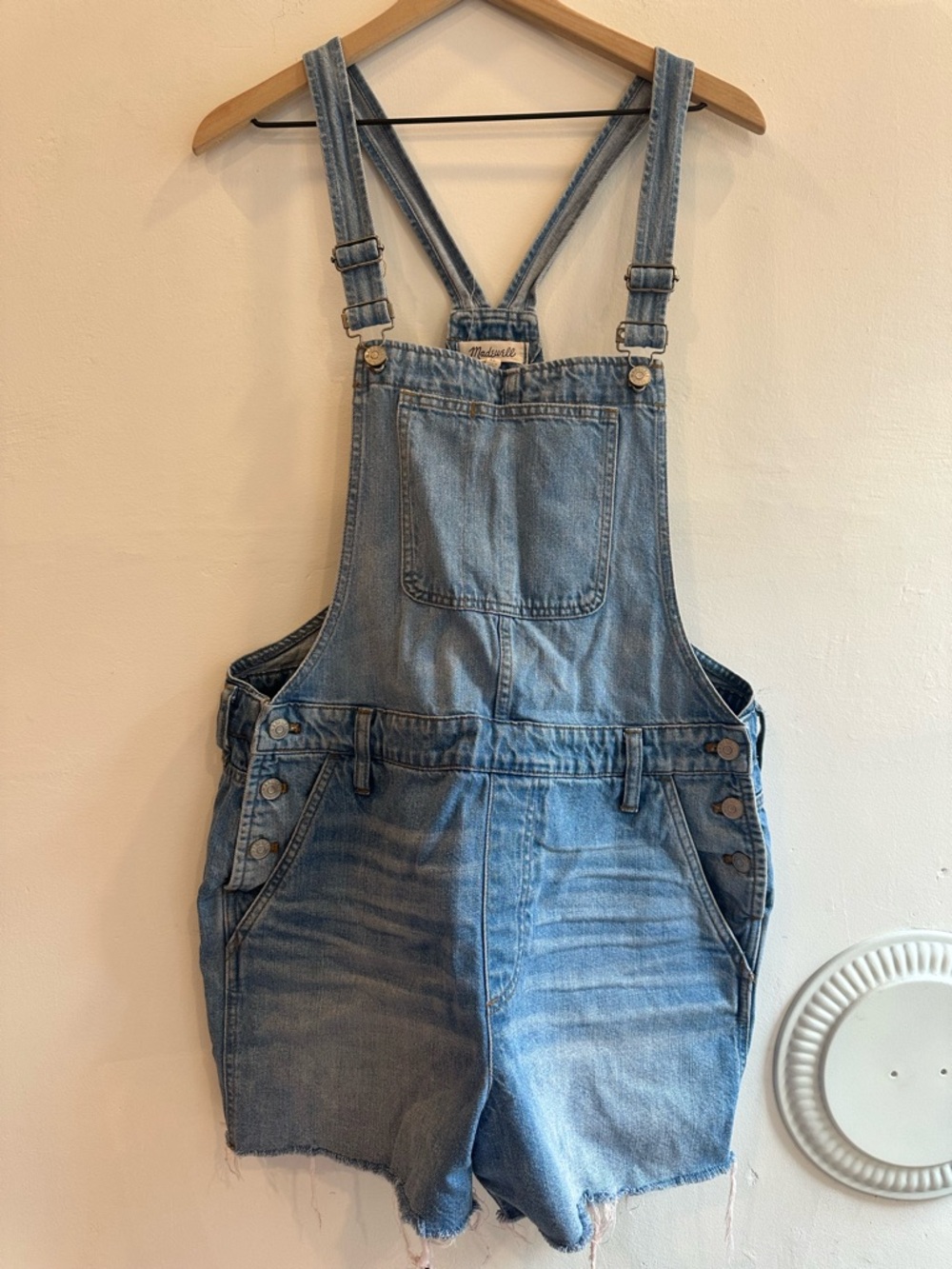 Madewell Denim Blue Overalls with Contrast Stitching